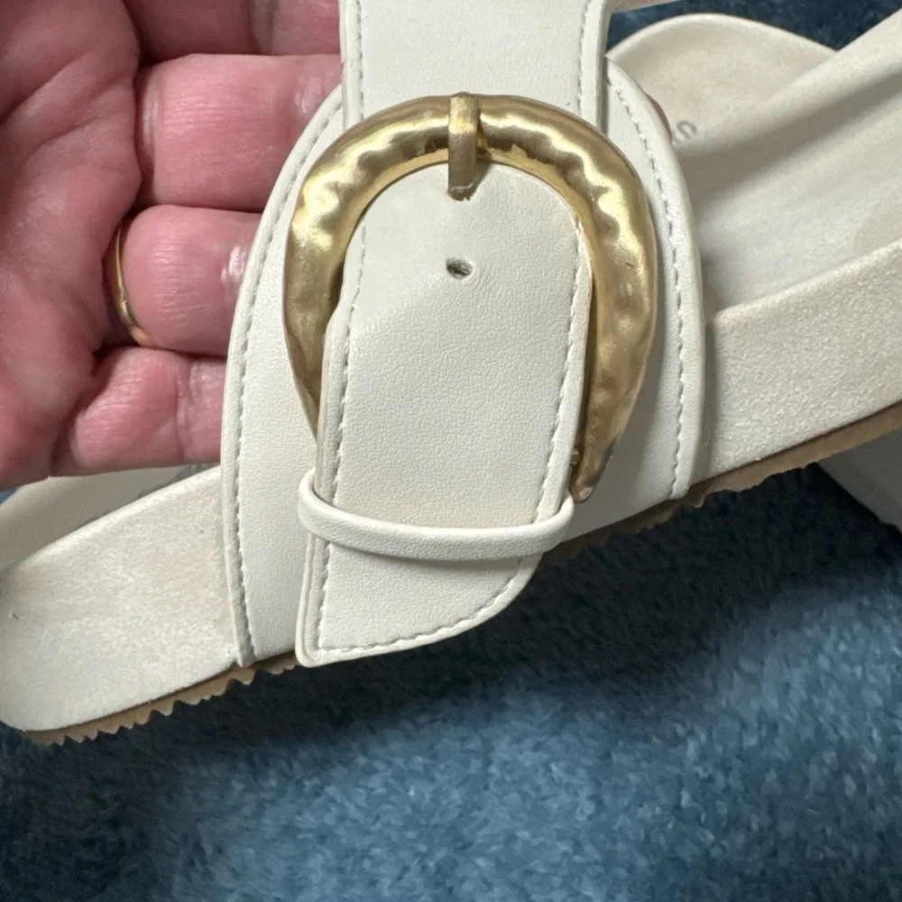 Style & Co. Cream Toe-Post Sandals with Gold Buckle